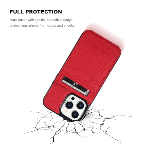 KIHUWEY Compatible with iPhone 14 Pro Max Case Wallet with Credit Card Holder, Flip Premium Leather Magnetic Clasp Kickstand Heavy Duty Protective Cover for iPhone 14 Pro Max 6.7 Inch (Lichee Red) - color: Lichee Red