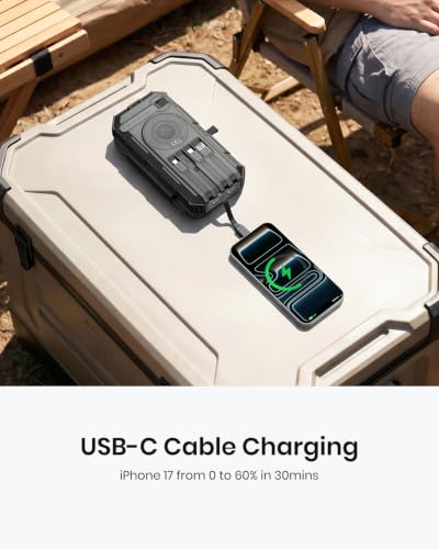 FEELLE Solar Power Bank 50000mAh Magnetic Portable Charger with Hand Crank - color: Black