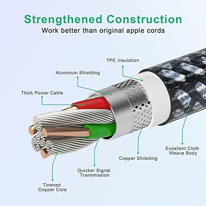 Apple MFi Certified Extra Long Right Angle iPhone Charger Cable (20 ft) - 90 Degree Nylon Braided Compatible with iPhone 13 12 11 X