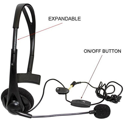 Wired Headset Mono Handsfree Headphone 3.5mm Earphone Earpiece Boom Microphone Single Earbud [Black] for Barnes & Noble Nook HD+ - BlackBerry Key2 LE - Blackview BV8000 Pro