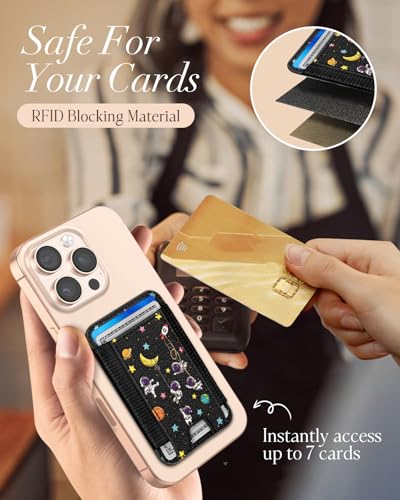 Compatible with Magsafe Wallet Magnetic Card Holder - for Women Leather Phone Wallet Fits 7 Cards Slim RFID Card Holder for iPhone 16/15/14/13/12 for Samsung S25 Ultra/S24 Ultra, Astronaut - style: Astronaut