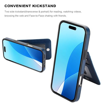 KIHUWEY for iPhone 16 Pro Wallet Case Card Holder for MagSafe, Blue | Wireless Charging, RFID, Flip PU Leather, Magnetic Clasp, Hands-Free Viewing Kickstand, Heavy Duty Protective Cover - color: Magsafe for Blue