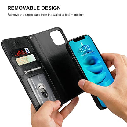 Bocasal Detachable Wallet Case Card Holder for iPhone 14, Black | RFID Blocking Kickstand Card Slots Holder PU Leather Magnetic Shockproof Wrist Strap Removable Flip Protective Cover 6.1 inch - color: Black