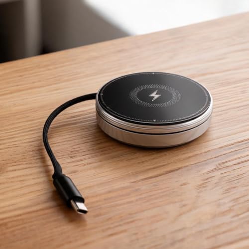 3‑in‑1 Magnetic Wireless Charger Stand, ABS Plastic, 15W 1‑Pack – Retractable Cable, Adjustable Angle Docking Station for Smartphone, Smartwatch & Earbuds(Black)
