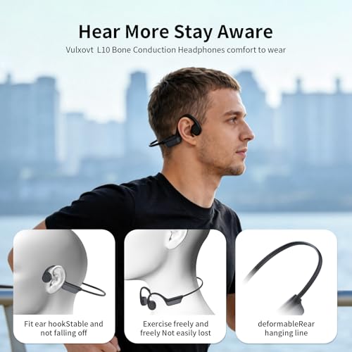 Wireless Bone Conduction Headphones for Sports, Open-Ear Bluetooth 6.0 Earphones with Built-in Mic, Secure Fit IPX5 Sweatproof, Quick Charge & 10H Playtime for Running, Cycling, Hiking and Workout