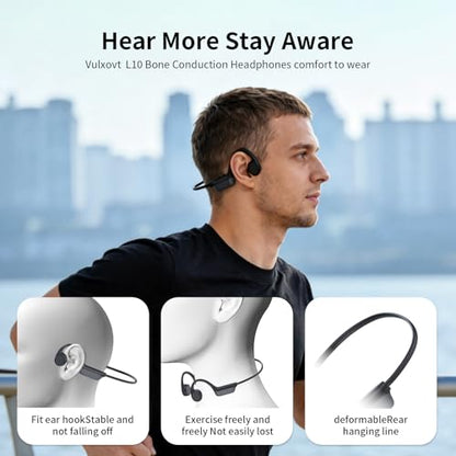 Wireless Bone Conduction Headphones for Sports, Open-Ear Bluetooth 6.0 Earphones with Built-in Mic, Secure Fit IPX5 Sweatproof, Quick Charge & 10H Playtime for Running, Cycling, Hiking and Workout