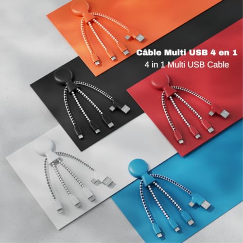 Xoopar - Mr Bio 4 in 1 Multi USB Cable Octopus Design Black - Universal Recycled Plastic Charger - USB Plug - USB-C - Lightning - Micro USB for Universal Smartphone - color: Black