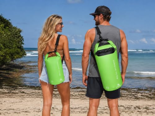 Freegrace Waterproof Dry Bag with Double Zip-Lock, Phone Case & Waist Pouch | 10L Green, Submersible 500D Drysack, Adjustable Crossbody Strap, Floating Gear For Kayaking, Boating, Beach, Swimming, Diving - color: Green, size: 10L, style: Without Window
