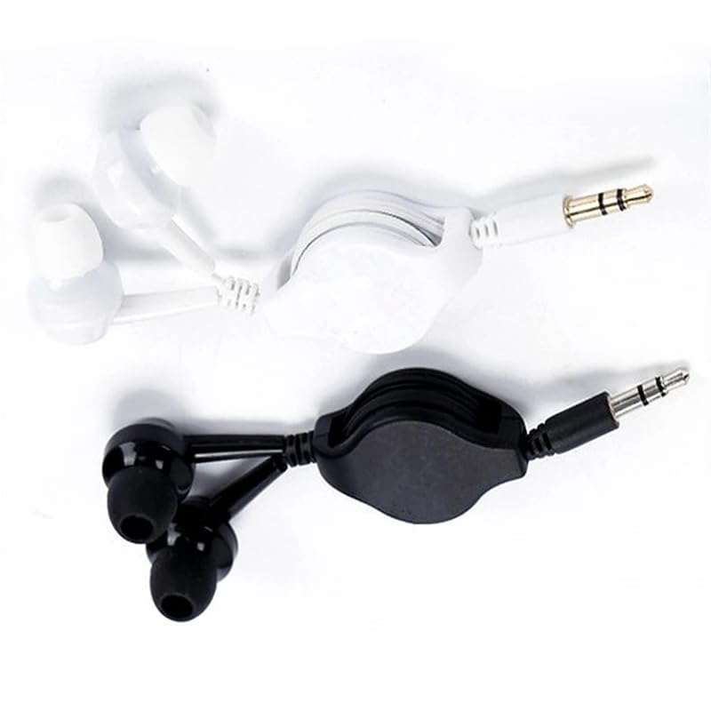 2 Pack Retractable Earbuds Wired Earphone Portable 3.5mm Plug Stereo in-Ear Headphone Wiring Ear Buds for Computer PC Tablet Phone Airplane Airline Flight Fly Trip Plane Laptop MP3 Player