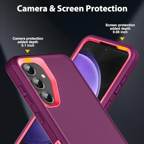 for Samsung Galaxy S23 FE Case with 2Pcs Tempered Glass Screen Protector and 1Pcs Camera Lens Protector, 3 in 1 Heavy Duty Shockproof/Drop Proof/Dust Proof Case (Wine Red/Rose Pink) - color: Wine Red/Rose Pink