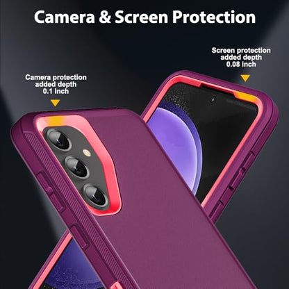 for Samsung Galaxy S23 FE Case with 2Pcs Tempered Glass Screen Protector and 1Pcs Camera Lens Protector, 3 in 1 Heavy Duty Shockproof/Drop Proof/Dust Proof Case (Wine Red/Rose Pink) - color: Wine Red/Rose Pink