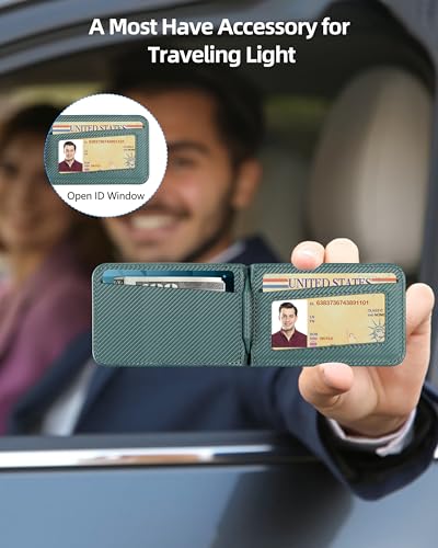 for MagSafe Wallet with Adjustable Stand, 9 Card Holder, Open ID Window - color: Green Carbon Fiber