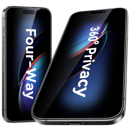 Esanik 2-Pack for iPhone 17/16Pro 360° Privacy Screen Protector - 4-Way Anti-Spy Tempered Glass, Shatterproof, Anti-Peep, Scratch Resistant, Easy Installation Frame Included