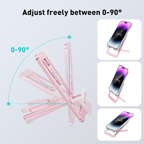 Cell Phone Stand for Desk - Foldable Aluminum Phone Holder, Portable Travel Essentials, Adjustable Desktop Dock for iPhone 17 16 15 14 Pro Max, Android (Pink) - color: Pink.