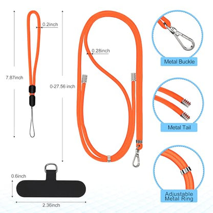 takyu Phone Lanyard, 2 Pack Adjustable CellPhone Lanyard Crossbody Neck Strap & 2 Pack Wrist Strap & Nylon Tether Tabs Compatible for iPhone Android Smartphones Orange Black - color: Orange + Black
