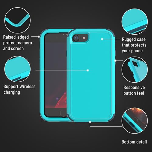 X-belmox Heavy Duty Phone Case for iPhone SE 3rd Gen with Screen Protector, 3 in 1 iPhone SE 2020/2022 Case [Shockproof] Rugged Protective [Drop Proof] for iPhone 7/8 case 4.7" - Turquoise Green - color: Turquoise
