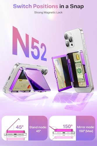 Meifigno for MagSafe Wallet iPhone with Mirror & Kickstand, Purple - color: Purple