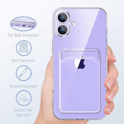 MZELQ Compatible with iPhone 16 Case Card Holder -Clear | Wallet Cover,Camera Protection + Screen Protector Soft Card Slot Phone Case - color: Clear, size: iPhone 16