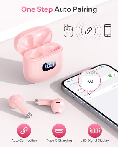 KTGEE Wireless Earbuds Bluetooth 5.3 Ear Buds Headphones, 40Hrs Playback - color: Z-Pink