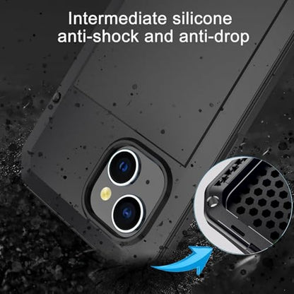 for iPhone 16 Pro Max Metal Case 6.9",Heavy Duty Shockproof Aluminum Alloy Tough Armour Military Phone Case,360 Full Body Protective Cover with Silicone Built-in Screen Protector - Black - color: Black