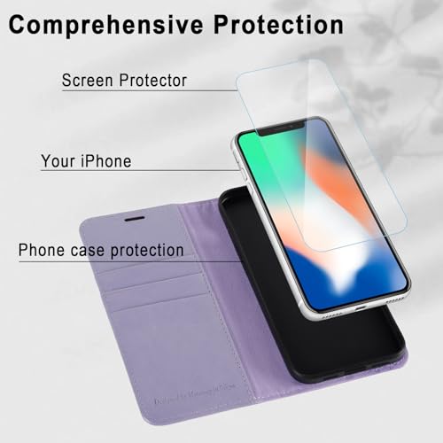 MONASAY Wallet Case for iPhone X/Xs with 3 Card Holders - Lavenders | Kickstand,RFID Blocking,6.6 feet of shock absorption,PU Leather,Strong Magnetic Closure,Fits 5.8 inch ONLY,screen Protector - color: Lavenders