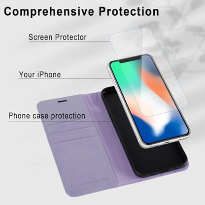 MONASAY Wallet Case for iPhone X/Xs with 3 Card Holders - Lavenders | Kickstand,RFID Blocking,6.6 feet of shock absorption,PU Leather,Strong Magnetic Closure,Fits 5.8 inch ONLY,screen Protector - color: Lavenders