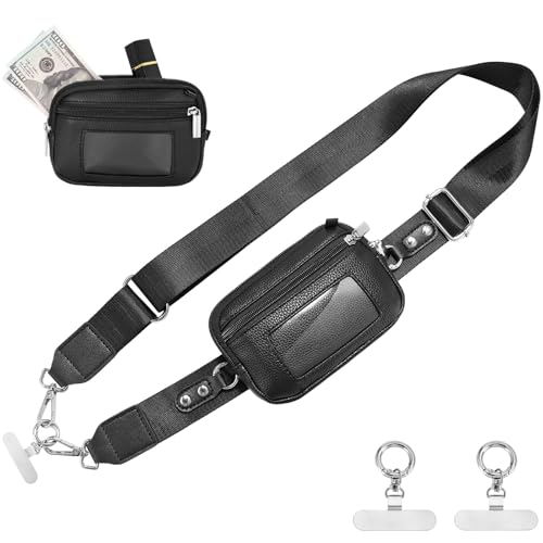 Clip and Go strap for phone with Leather Wallet crossbody phone - color: Black