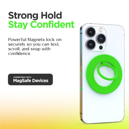 FELONY CASE - Neon Green Ring Grip and Stand - Version 2.0, Improved Stronger Magnet, Magnetic Phone Ring Holder for MagSafe Compatible iPhone 17,16, 15, 14, 13, 12, Pro Max, Air - Drop Protection - color: Neon Green