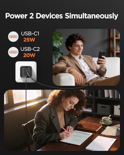 wegear 45W USB C Charger, 2 Port GaN Fast Charging with PPS, Foldable Wall Charger Block for iPhone 18/17/16, iPad, Galaxy S25/S24, Pixel 10/9 (Black) - color: Black
