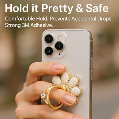 NXVX Daisy Flower Phone Ring Holder, White Bling Finger Grip & Kickstand - color: White