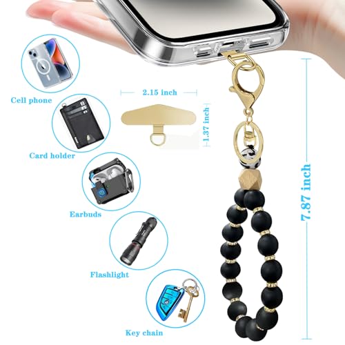 Silicone Beaded Phone Wrist Strap, Phone Bracelet Strap with Tether Tab Elastic Hands Free Wristlet Strap - color: Black