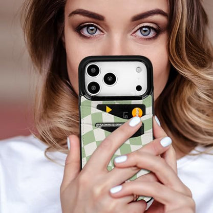 Compatible with iPhone 17 Pro Max Case(Green Checkerboard) | with Card Holder Soft Wallet Leather,Shockproof Case for iPhone 17 Pro Max 6.9 inch Women Girls - color: Green Checkerboard, size: iPhone 17 Pro Max 6.9 inch