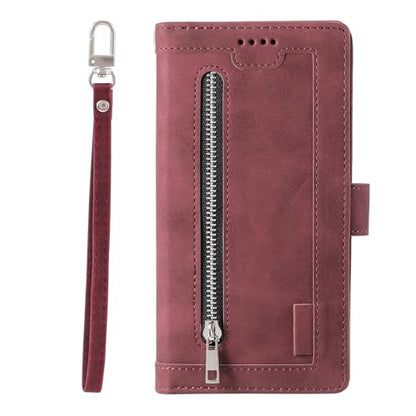 EYZUTAK Wallet Phone Case for Samsung Galaxy A15 4G/5G, Retro Matte 9 Card Holder Slots Zipper Pocket Handbag Case PU Leather Magnetic Closure Kickstand with Wrist Strap Flip Purse Case - Wine Red - color: Wine Red, size: Samsung Galaxy A15 4G/5G