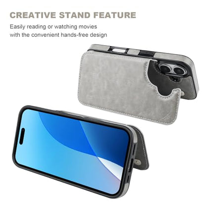 ONETOP for iPhone 16 Wallet Case with Credit Card Holder,Gray | Kickstand,ID/Cash Holder,Case Wallet with Card Slots,Double Magnetic Clasp,Durable PU Leather Shockproof Cover for Women Men - color: Gray