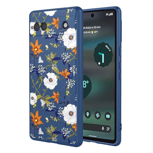 Case for Google 6A Floral Phone Case Soft Touch Liquid Silicone Fluffy Lining Wireless Charging Compatible Protective Phone Cover for Google Pixel 6A,Brilliant Blue - color: Brilliant Blue, size: For Google Pixel 6A