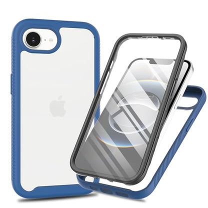 for iPhone 17e/iPhone 16e Case with Screen Protector, Blue | Clear Slim Phone Case, 360 Full Body Protective Cover, Rugged PC Shell Shockproof TPU Bumper, Military Heavy Duty Protection - color: Blue