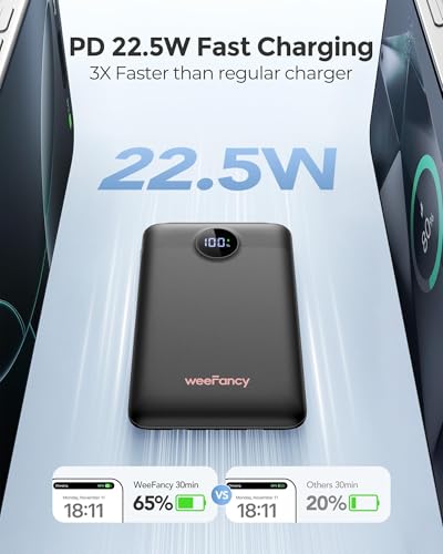 WeeFancy Compact Portable Charger 10000mAh with Built-in Cables - color: Black