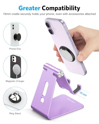 OMOTON C2 Adjustable Aluminum Cell Phone Stand with Charging Cutout, Purple - color: Purple