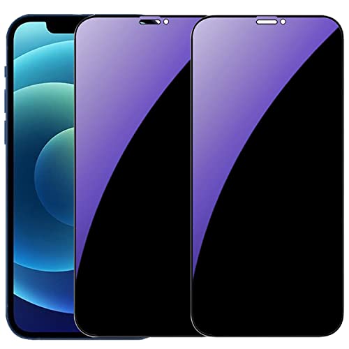 2 Pack Anti-Blue Privacy Tempered Glass Suit for iPhone 12 / iPhone 12 Pro Anti-Spy Screen Protector Anti-Peeping Film 9H Hardness Anti-scratch Full Covered 6.1 inch (Blue) - size: For iPhone 12 / 12 Pro