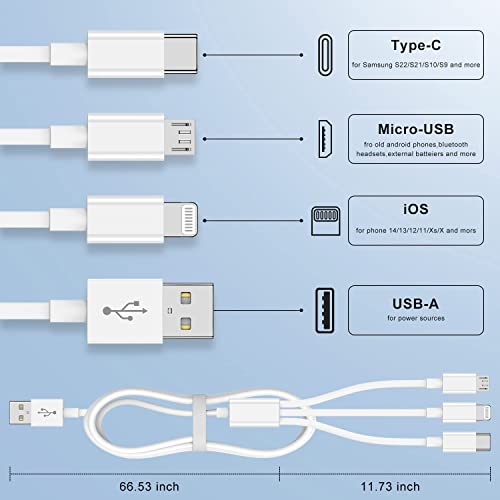 Multi Charger Cable 6Ft 2Pack, 3 in 1 Charging Cord, Universal Phone Cables