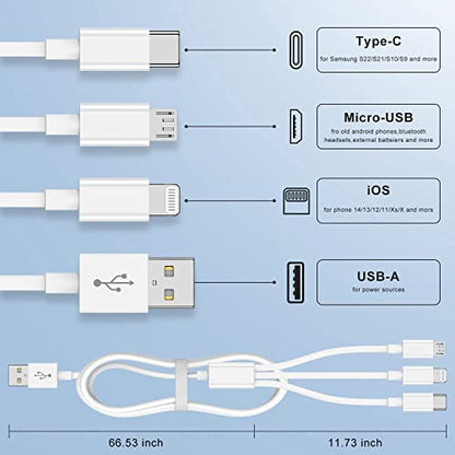Multi Charger Cable 6Ft 2Pack, 3 in 1 Charging Cord, Universal Phone Cables