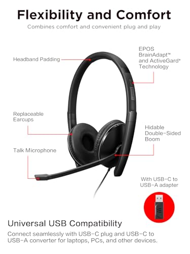 Lenovo Wired ANC Headset Gen 2 (Teams) with Active Noise Cancellation, EPOS BrainAdapt & ActiveGard Tech, Lightweight, USB-C, Plug-and-Play, Zoom Certified, Customizable, Hearing Protection - style: Wired ANC Gen 2 (Teams)