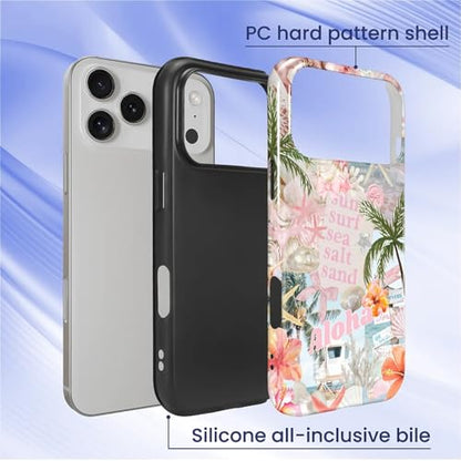 Case for iPhone 17 Pro, Cute Phone Case, Aloha Summer Collage | Hybrid 2-Layer Phone Cover，Military-Grade Protection Durable Shockproof Anti-Scratch Cases - color: Pink Aloha Summer Collage, size: Iphone 17 Pro