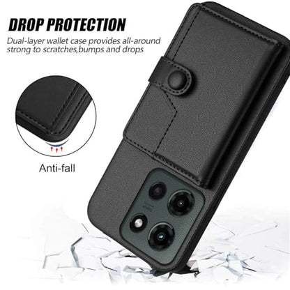 for Moto G 5G 2025 Back RFID Blocking Wallet Case, Black | PU leather, TPU interior, 5 card slots, cash/photo pocket, magnetic clasp, kickstand, 2-layer shockproof, scratch resistant - color: Black