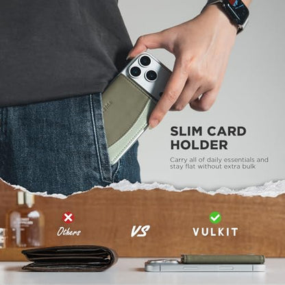 VULKIT Phone Card Holder Stick on Adhesive Credit Card Holder RFID Blocking Sticky Phone Wallet Compatible with iphone Leather Card Case for Women - color: Green