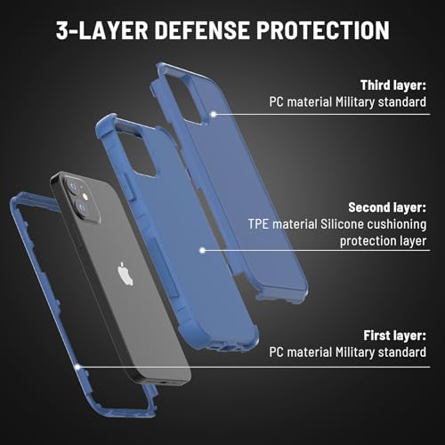 X-belmox Heavy Duty Case for iPhone 12/12 Pro and Screen Protector Sea/Blue | 3-Layers Military Grade Drop Protection Phone Case, Shockproof Rugged Case Cover for iPhone 12 Pro 6.1 Inch - color: Sea/Blue