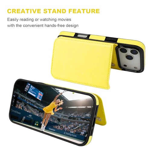 ONETOP for iPhone 17 Pro Max Wallet Case with Credit Card Holder,Yellow | Kickstand,ID/Cash Holder,Case Wallet with Card Slots,Double Magnetic Clasp,Durable PU Leather Shockproof Cover for Women Men - color: Yellow