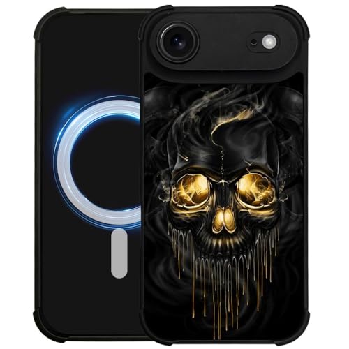 case for iPhone 17 Air,Compatible with Magsafe,All-Round Protection Shockproof Anti-Scratches TPU Case Cover-Gold Black Skull - color: Gold black skull, size: IPhone 17 Air