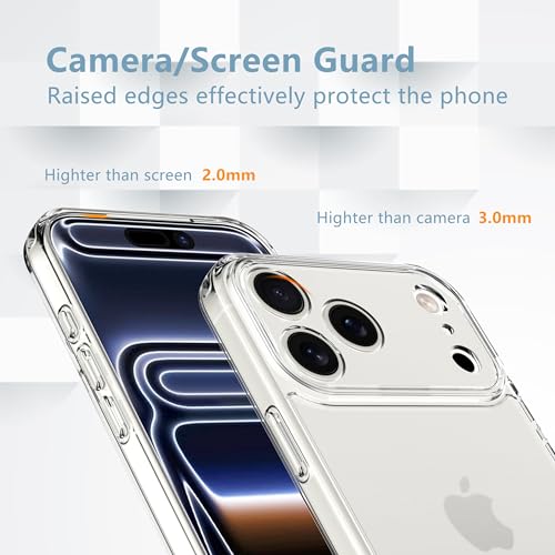 Anoowkoa Designed for iPhone 17 Pro Case 6.3" Anti Yellowing Clear Phone Case with（2 Pack ） Tempered Glass Screen Protector.9H Hardness Military Grade Protection Support Fingerprint Unlocking - color: iPhone 17 Pro