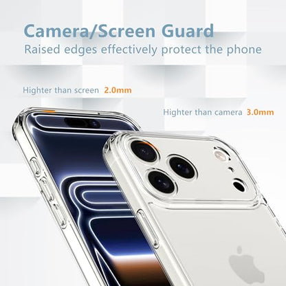 Anoowkoa Designed for iPhone 17 Pro Case 6.3" Anti Yellowing Clear Phone Case with（2 Pack ） Tempered Glass Screen Protector.9H Hardness Military Grade Protection Support Fingerprint Unlocking - color: iPhone 17 Pro